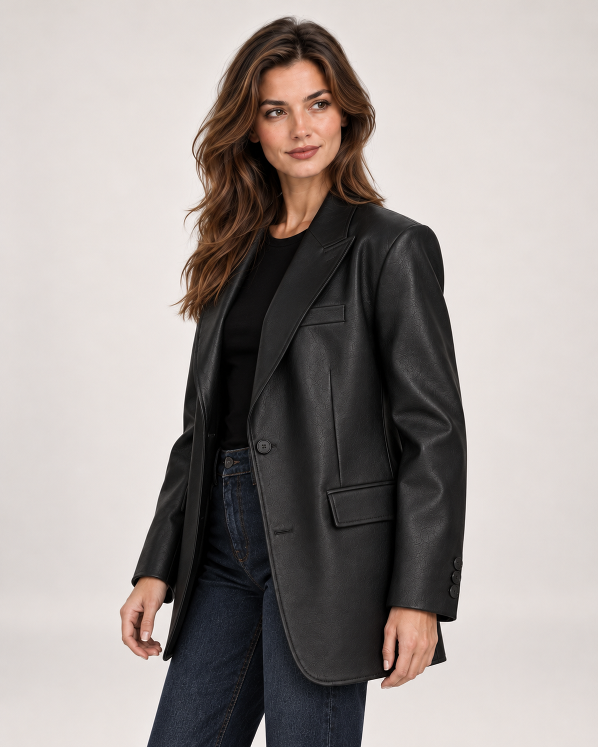 Women's Faux Leather Blazer with Oversized Fit product view