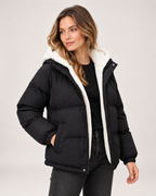 Women's Hooded Puffer Jacket with Teddy Fleece Lining product view