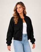 Women's Oversized Bomber Jacket – Button Front Casual Jacket product view