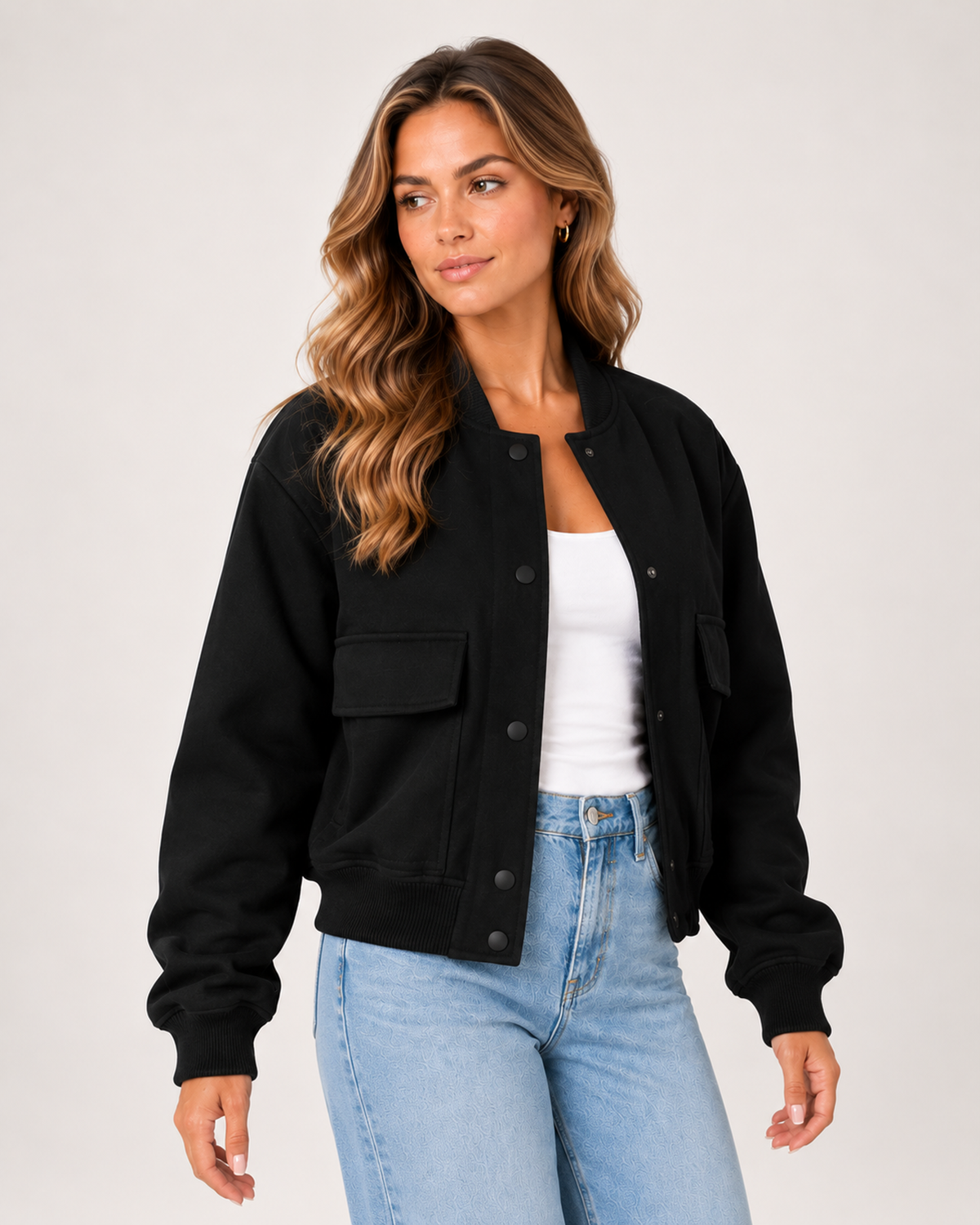 Women's Oversized Bomber Jacket – Button Front Casual Jacket product view
