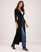 Women's Coatigan with V Neck and Longline Button Front product view