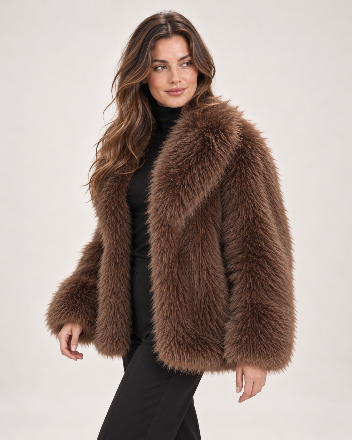 Women's Faux Fur Jacket with Wide Collar product view