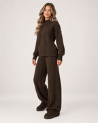 Women's Knitted Co-Ord Set with Cable Knit Jumper and Wide Leg Trousers product view