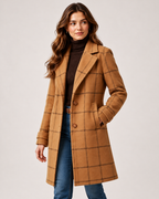 Women's Checked Coat Long Tailored Button Front Style product view