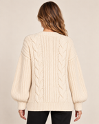 Women's cream chunky knit cardigan back view