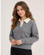 Women’s Collared Jumper with Colour Block Design in Grey, lower body product focus view
