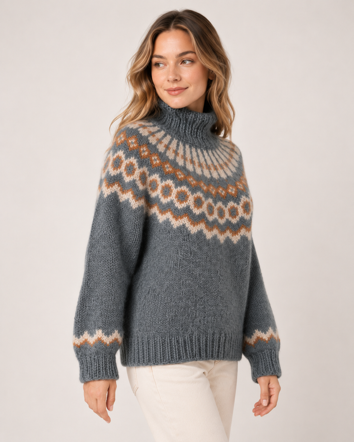 Women's Fair Isle Jumper Patterned High Neck Knitted Style product view