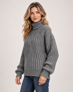 Women's Roll Neck Jumper with Cable Knit product view