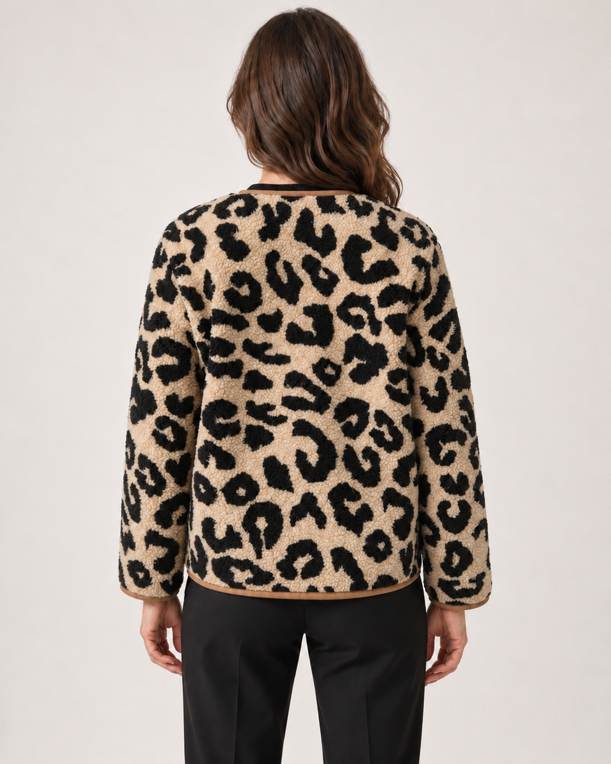 Women’s leopard print jacket rear view