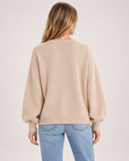 Women’s beige balloon sleeve cardigan – back view
