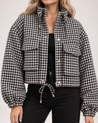Women's checked cropped jacket utility pocket and drawstring detail
