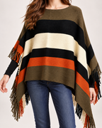 Women's colour block poncho knit and tassel detail