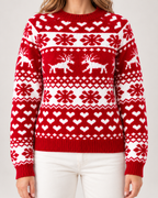 Women's red Christmas jumper knit and reindeer pattern detail
