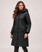 Women's Long Quilted Coat with Diamond Stitching product view