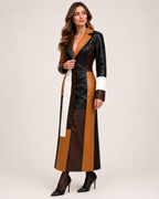 Women's Long Trench Coat with Patchwork Colour Block Design product view