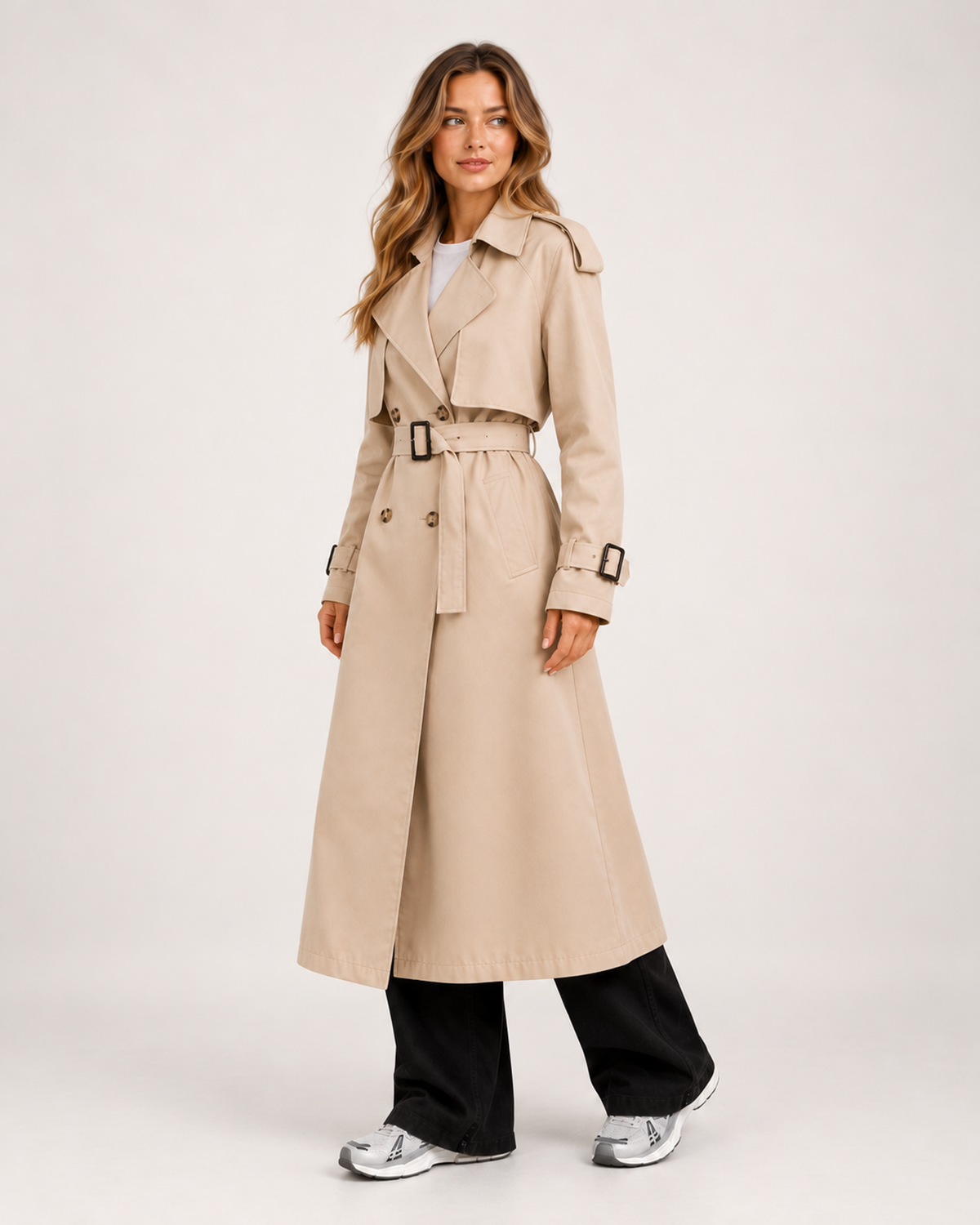 Women's Trench Coat – Long Belted Trench Coat product view