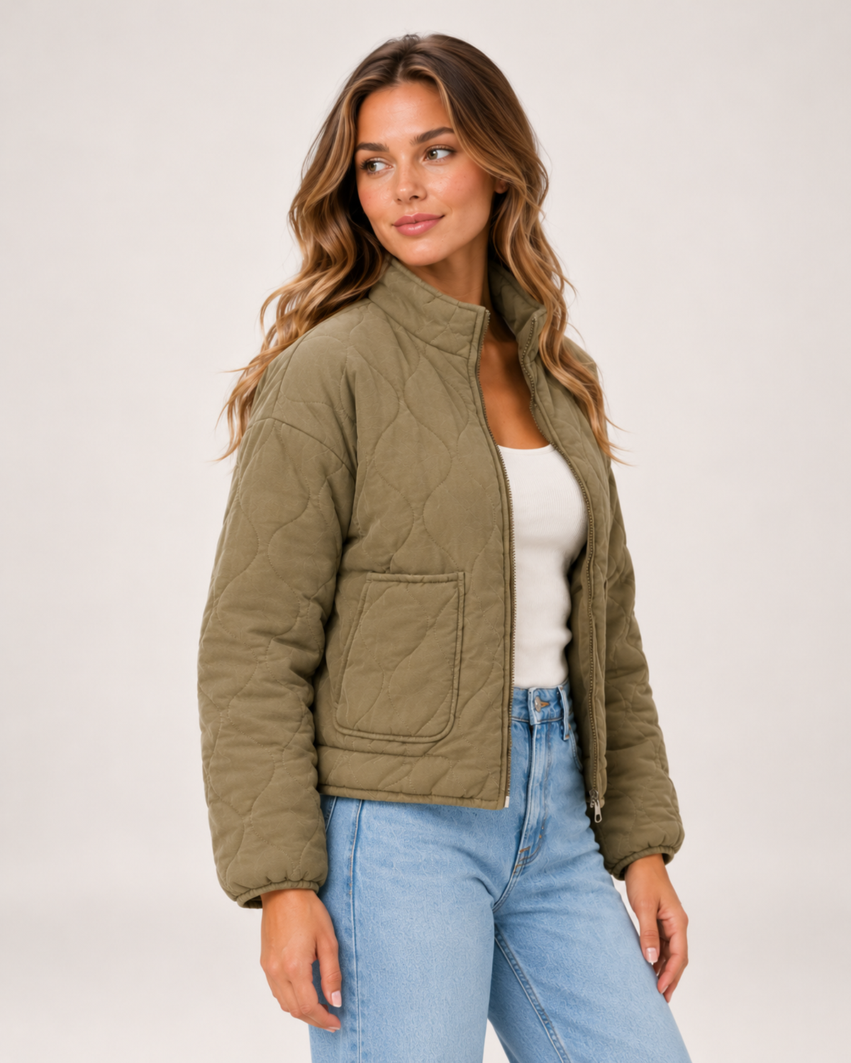 Women's Quilted Jacket – Lightweight Casual Jacket with Front Pockets product view