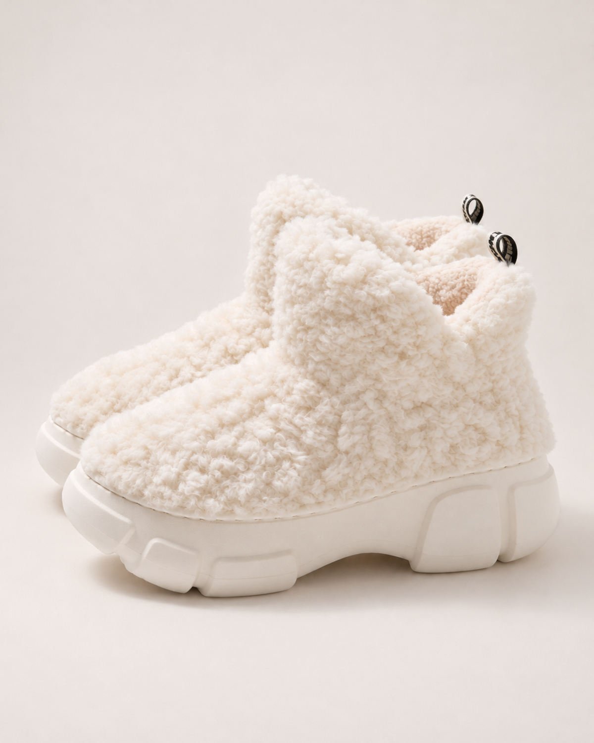 Women’s Snow Boots with Platform Sole and Fluffy Ankle Cuff in White, product only view