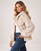 Women's Borg Jacket with Collar and Chest Pockets back view