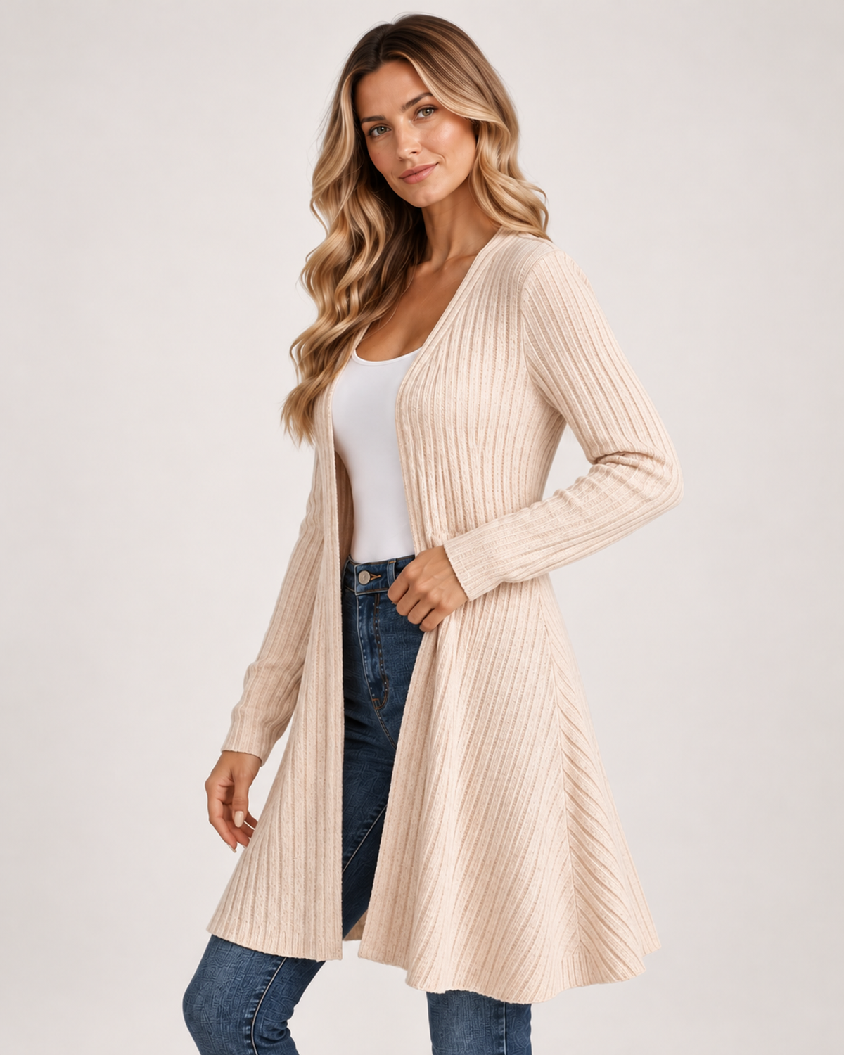 Women's Longline Cardigan with Open Front back view