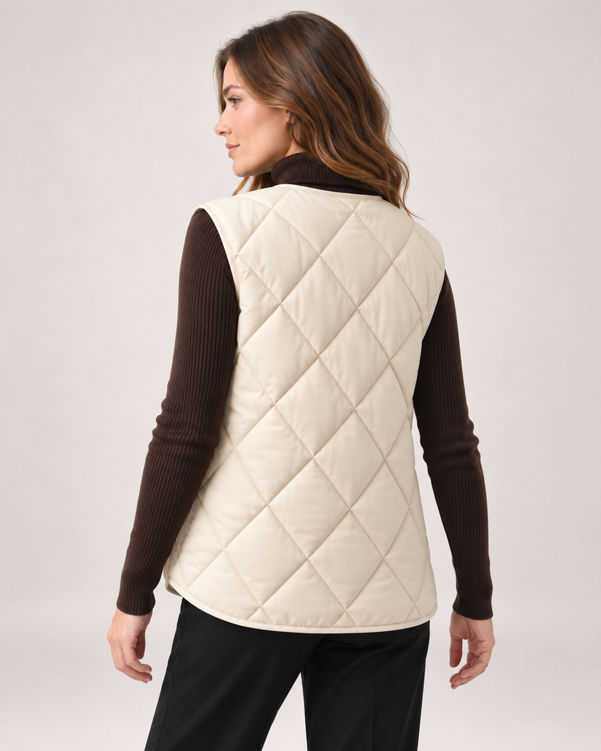 Women's Quilted Gilet with Diamond Design and Patch Pockets product view
