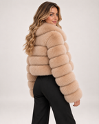 Women's Faux Fur Jacket with Cropped Shape and Wide Collar product view