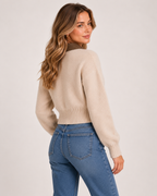 Women's Cropped Zip-Up Cardigan with Contrast Collar product view