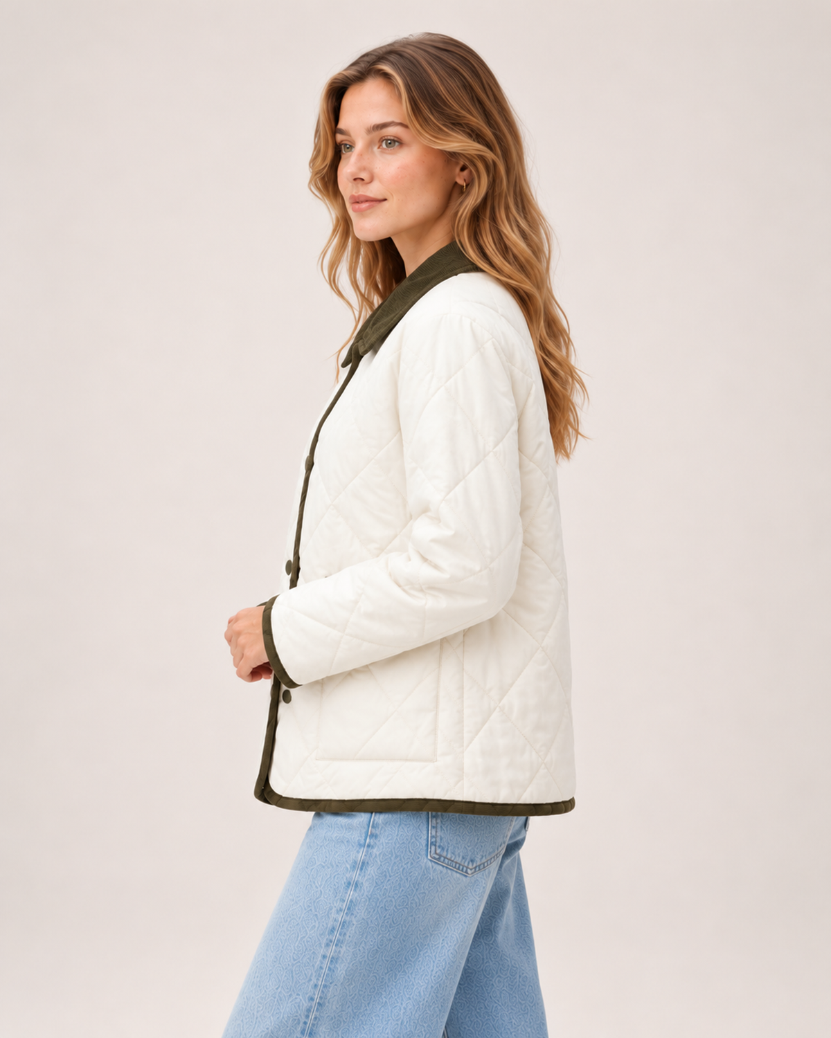 Women's Quilted Jacket – Lightweight Contrast Trim Button-Up Coat product view