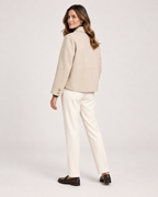 Women’s Short Jacket with Button Front and Patch Pockets in Beige, lower body product focus view