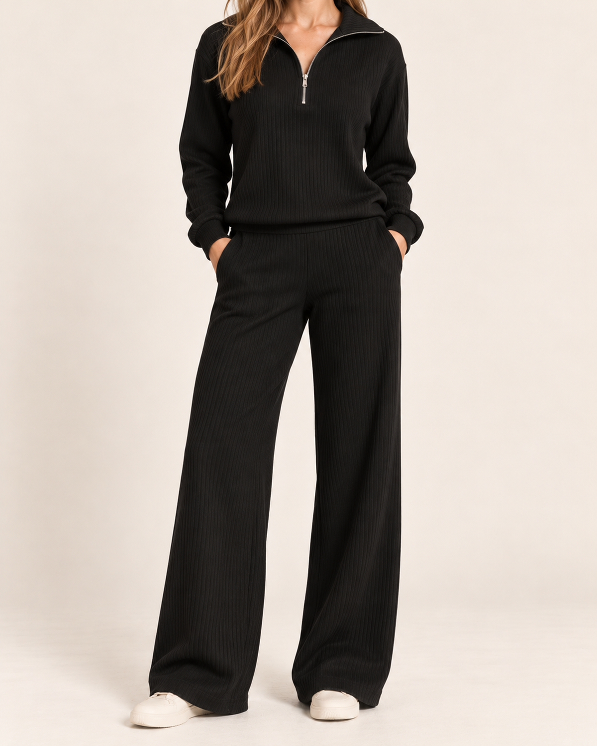 Women's black half zip co-ord set product detail view