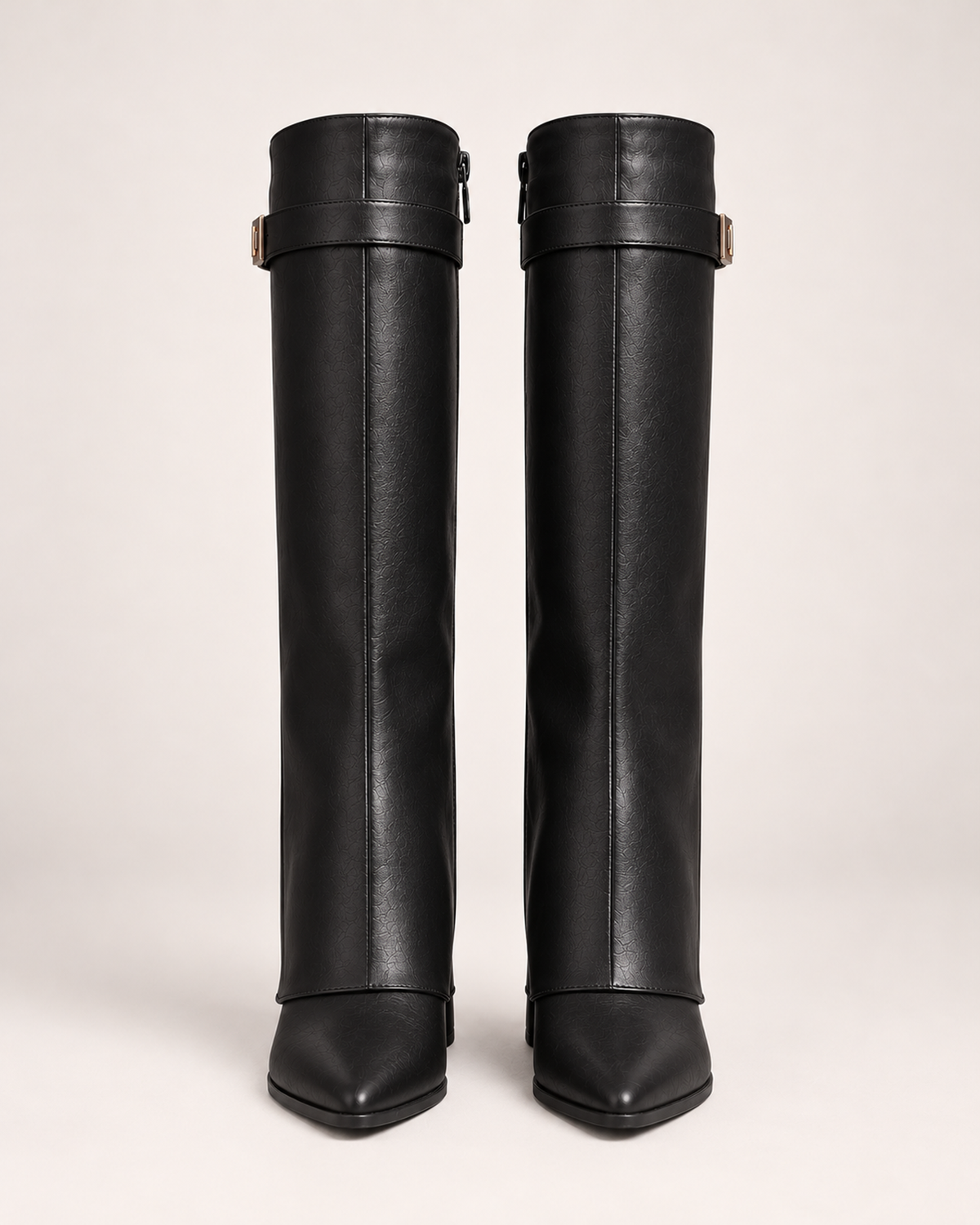 Women's black knee high boots front view