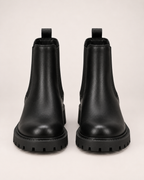 Women's black chunky Chelsea boots front view