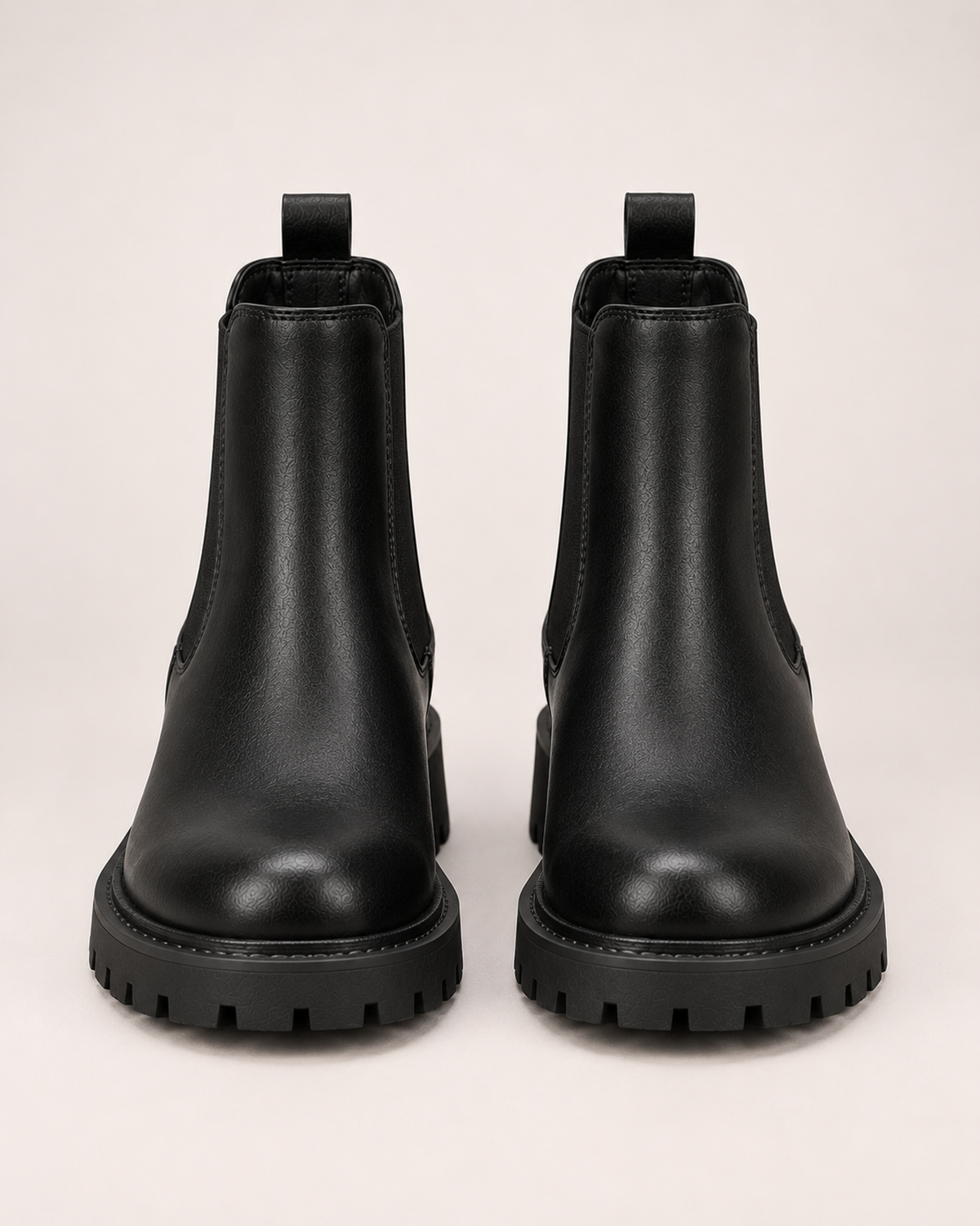 Women's black chunky Chelsea boots front view