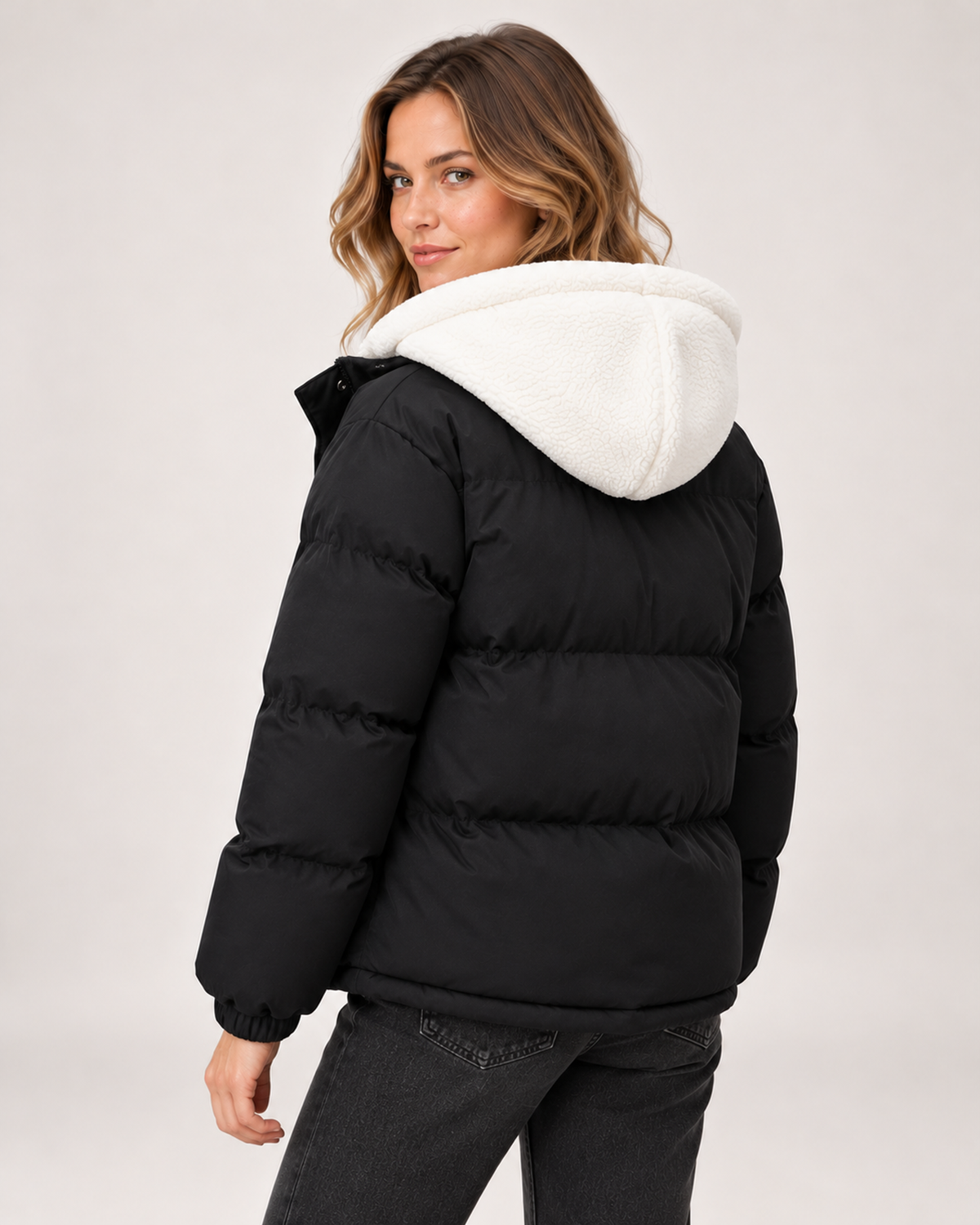 Women's Hooded Puffer Jacket with Teddy Fleece Lining product view