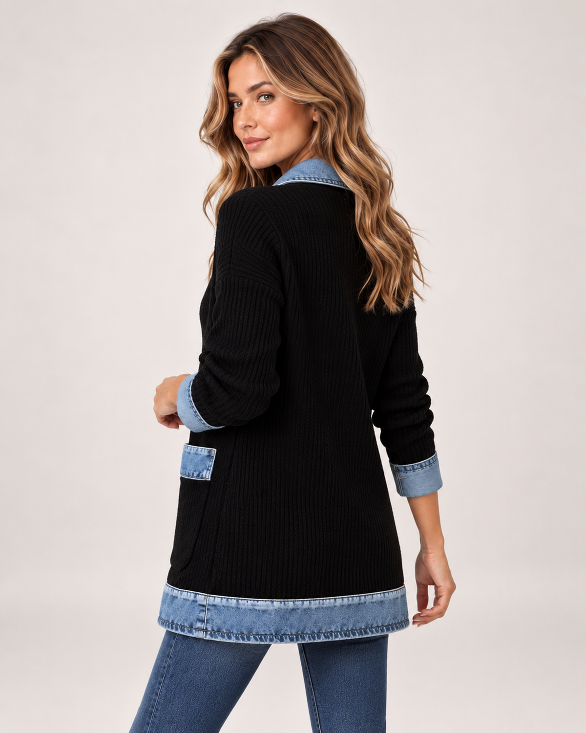Women's Coatigan with Denim Collar and Button Front product view