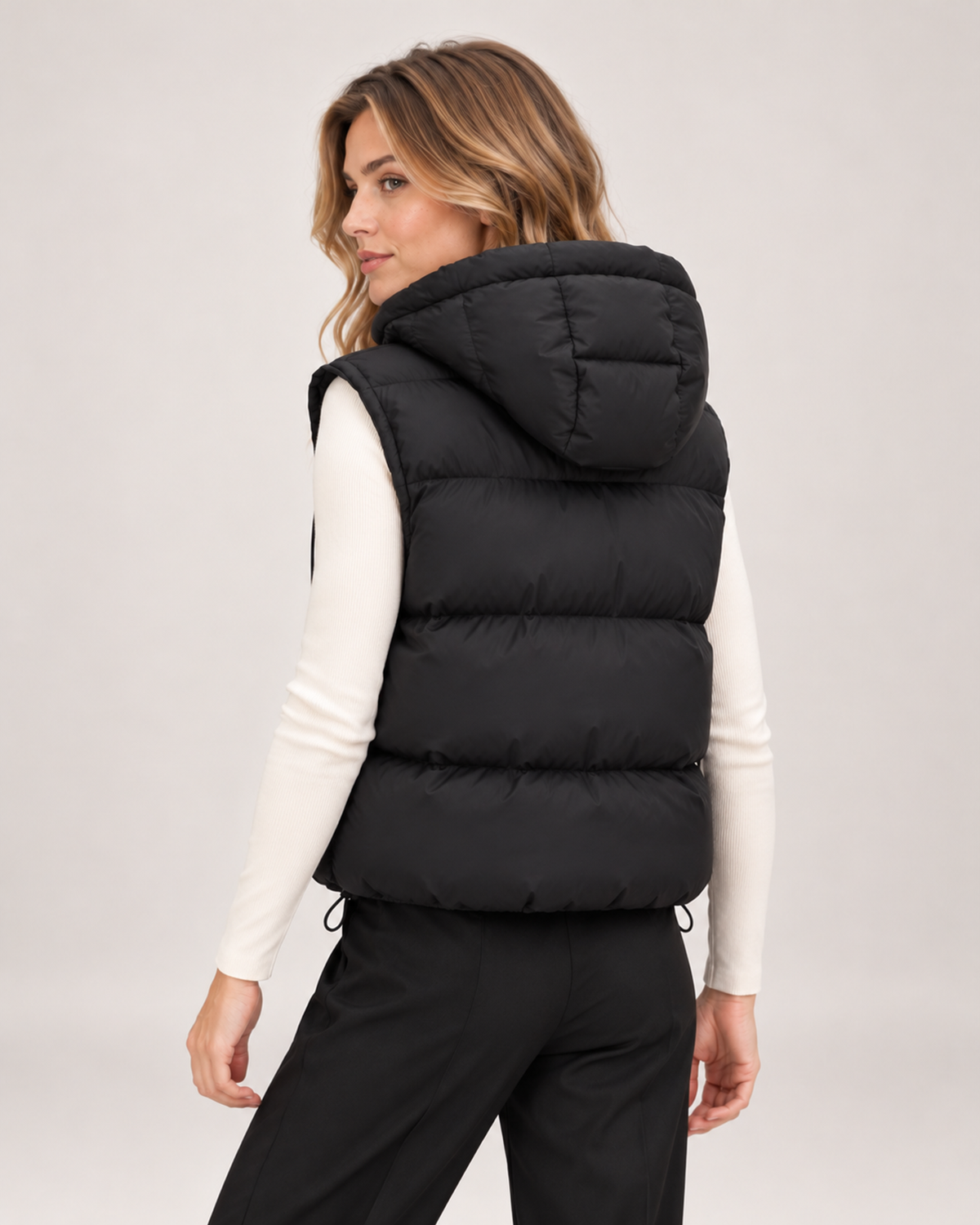 Women's Hooded Gilet with Padded Design and Drawstring Hem product view