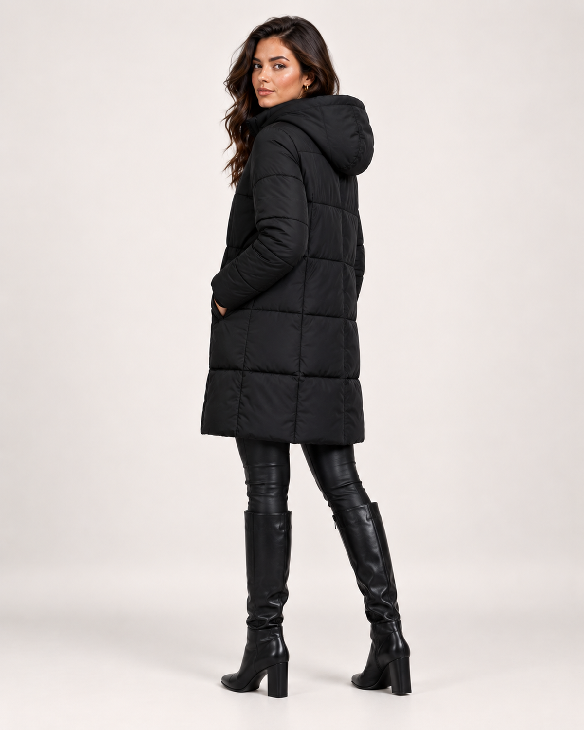 Women's Longline Padded Puffer Coat with Hood product view