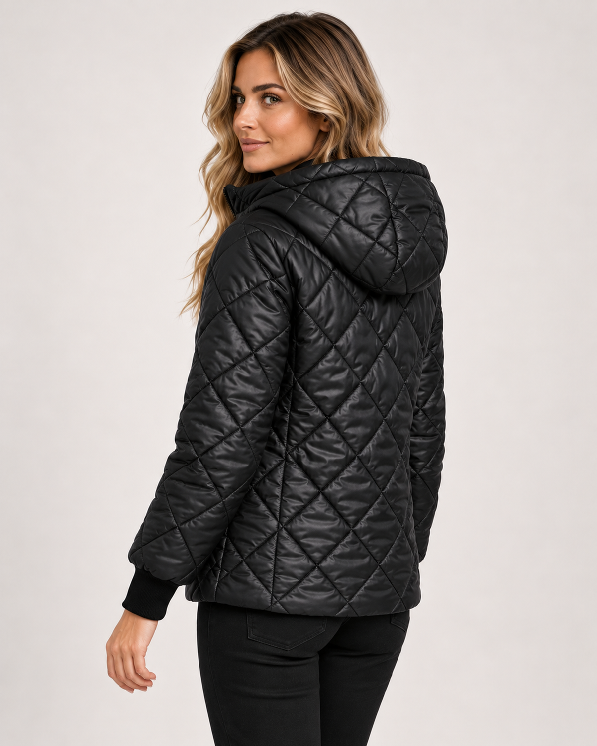 Women's Quilted Jacket with Hood and Zip Front product view