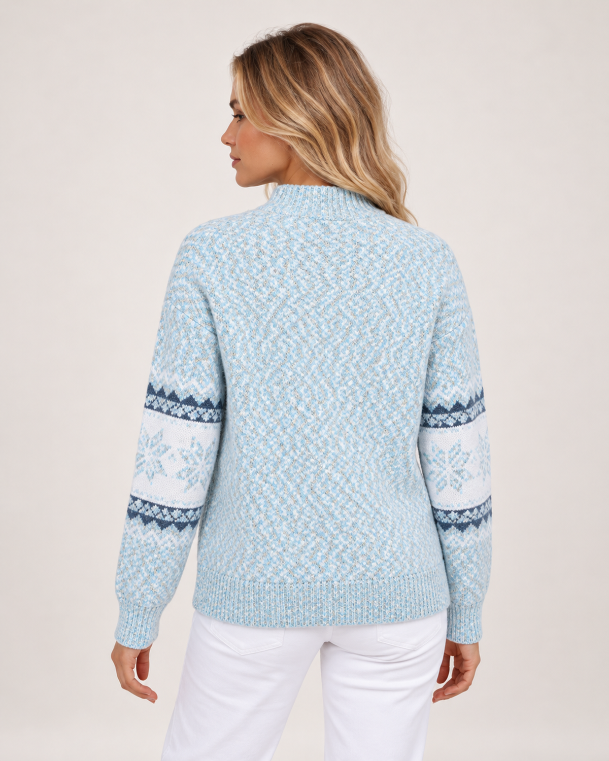 Women's Christmas Jumper with Fair Isle Pattern and Roll Neck back view