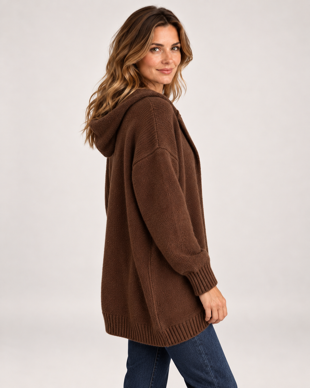 Women's Hooded Cardigan with Knitted Finish product view