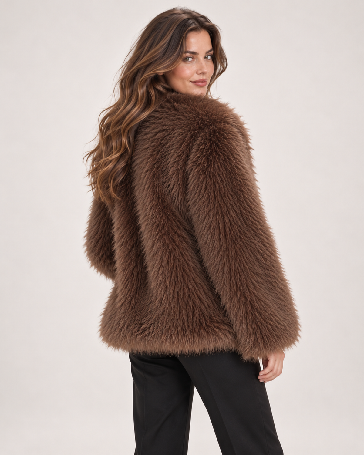 Women's Faux Fur Jacket with Wide Collar product view