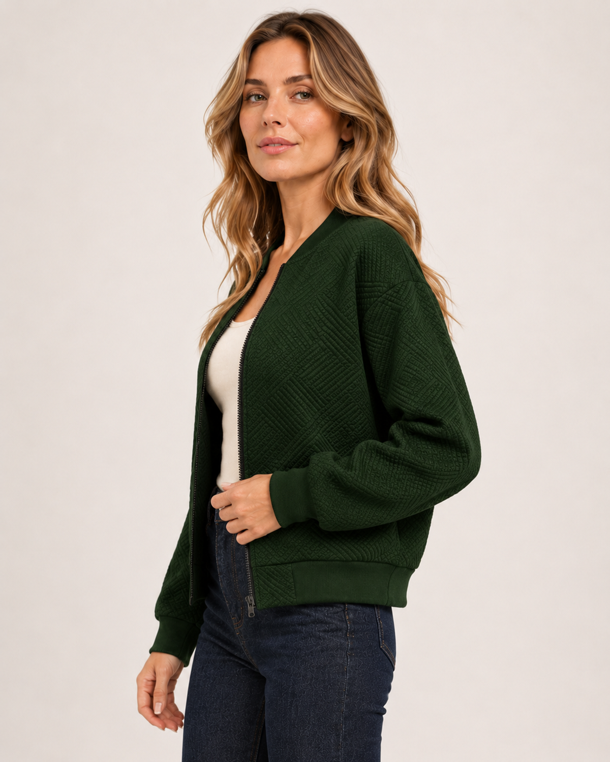 Women's Zip Up Cardigan with Textured Knit product view