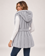Women's Hooded Gilet with Faux Fur Finish and Belt product view