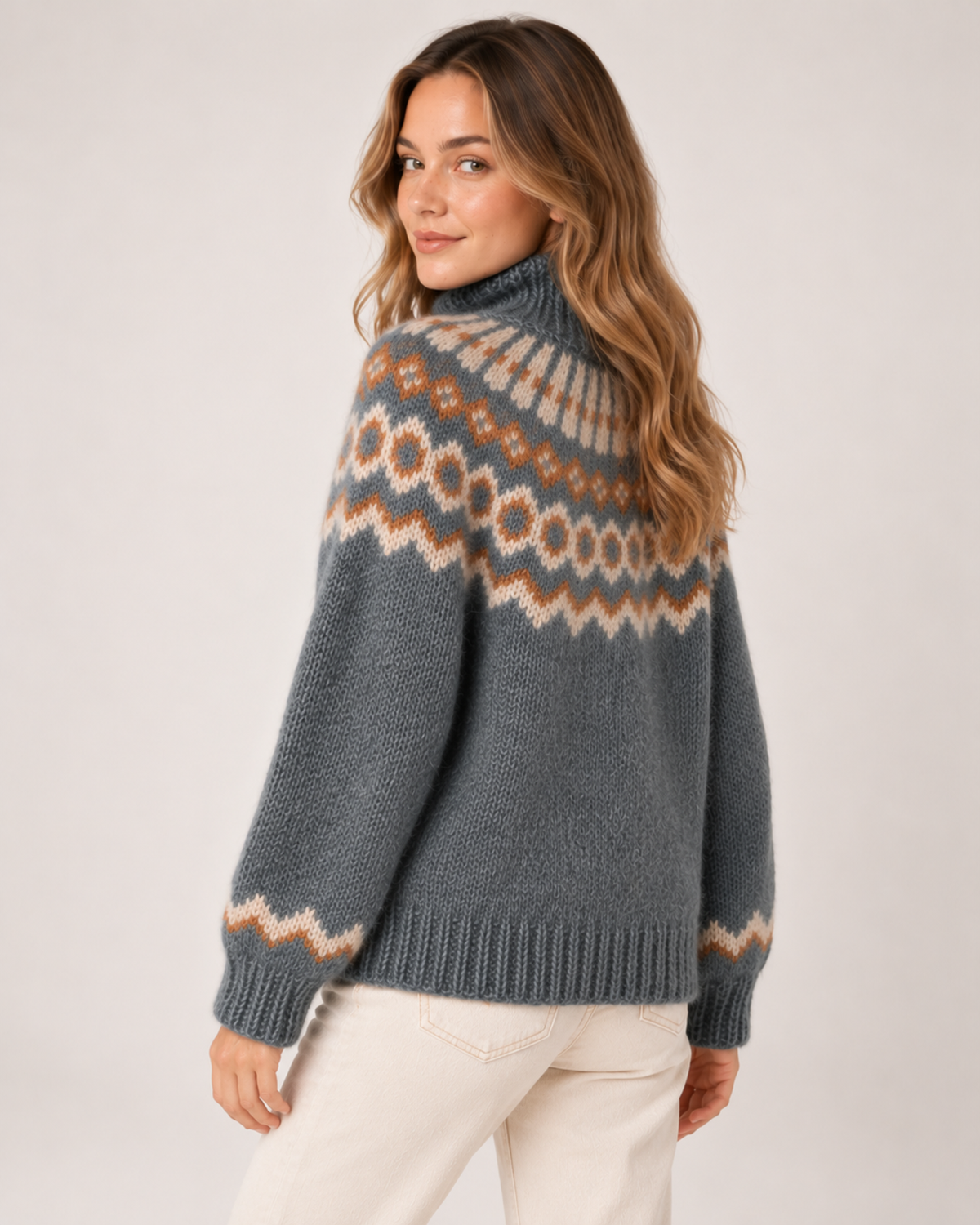 Women's Fair Isle Jumper Patterned High Neck Knitted Style product view