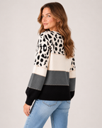 Women's Knitted Jumper Patterned Colour Block Crew Neck Style product view