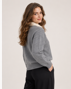 Women’s Collared Jumper with Colour Block Design in Grey, lower body product focus view
