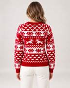 Back view of women's red Christmas jumper