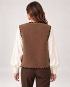 Back view of women's brown borg gilet