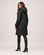 Women's Long Quilted Coat with Diamond Stitching product view