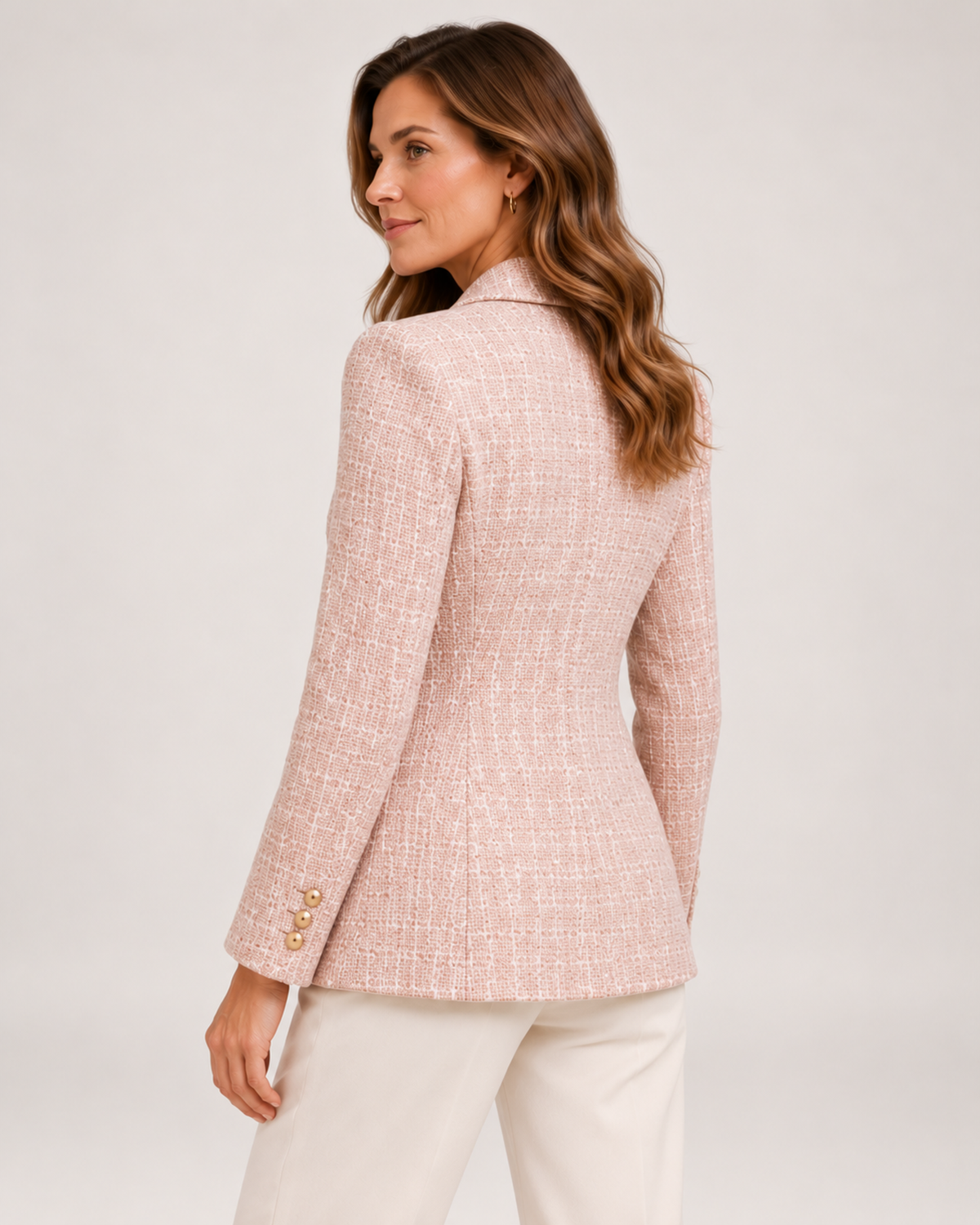 Women's Tweed Blazer Double Breasted Tailored Jacket product view